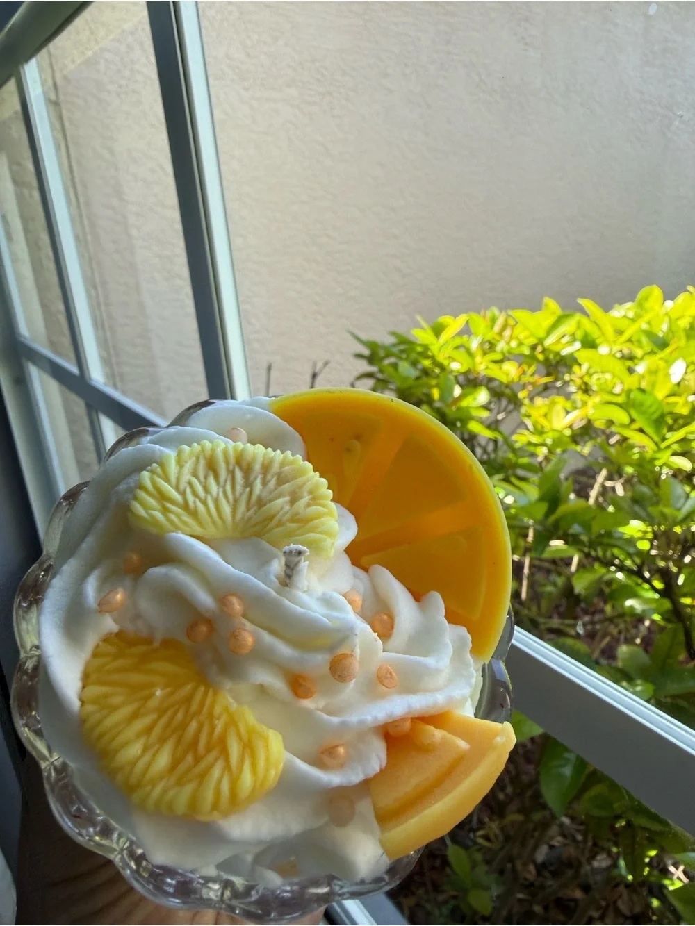 Glass Dessert Coupe - Yellow Pudding Cup with Whipped Top